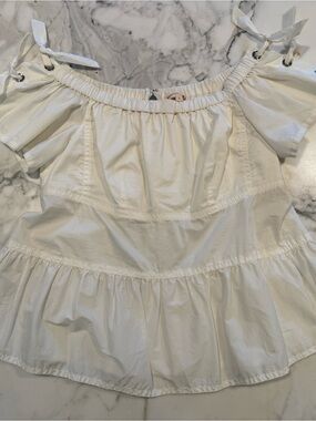 Rebecca Taylor Cream and White Blouse with Gathered Detail